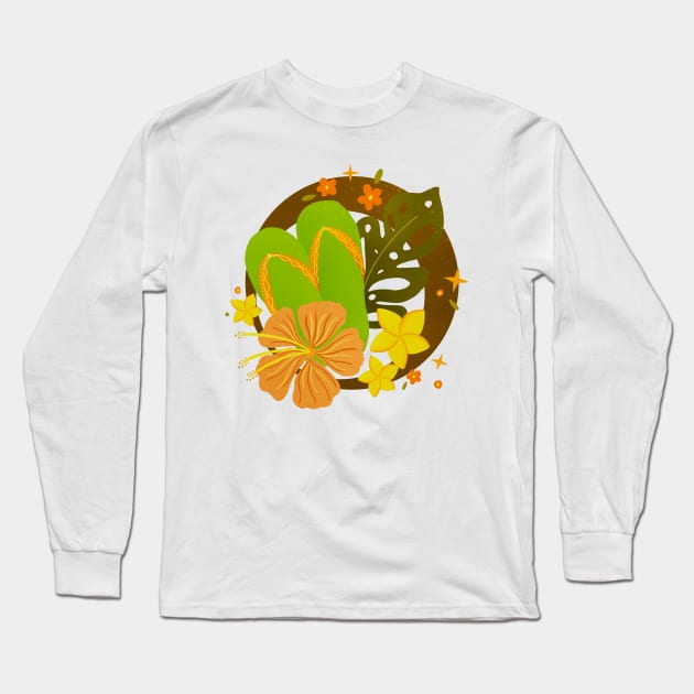 Tropical flip flops badge - orange and green Long Sleeve T-Shirt by Home Cyn Home 